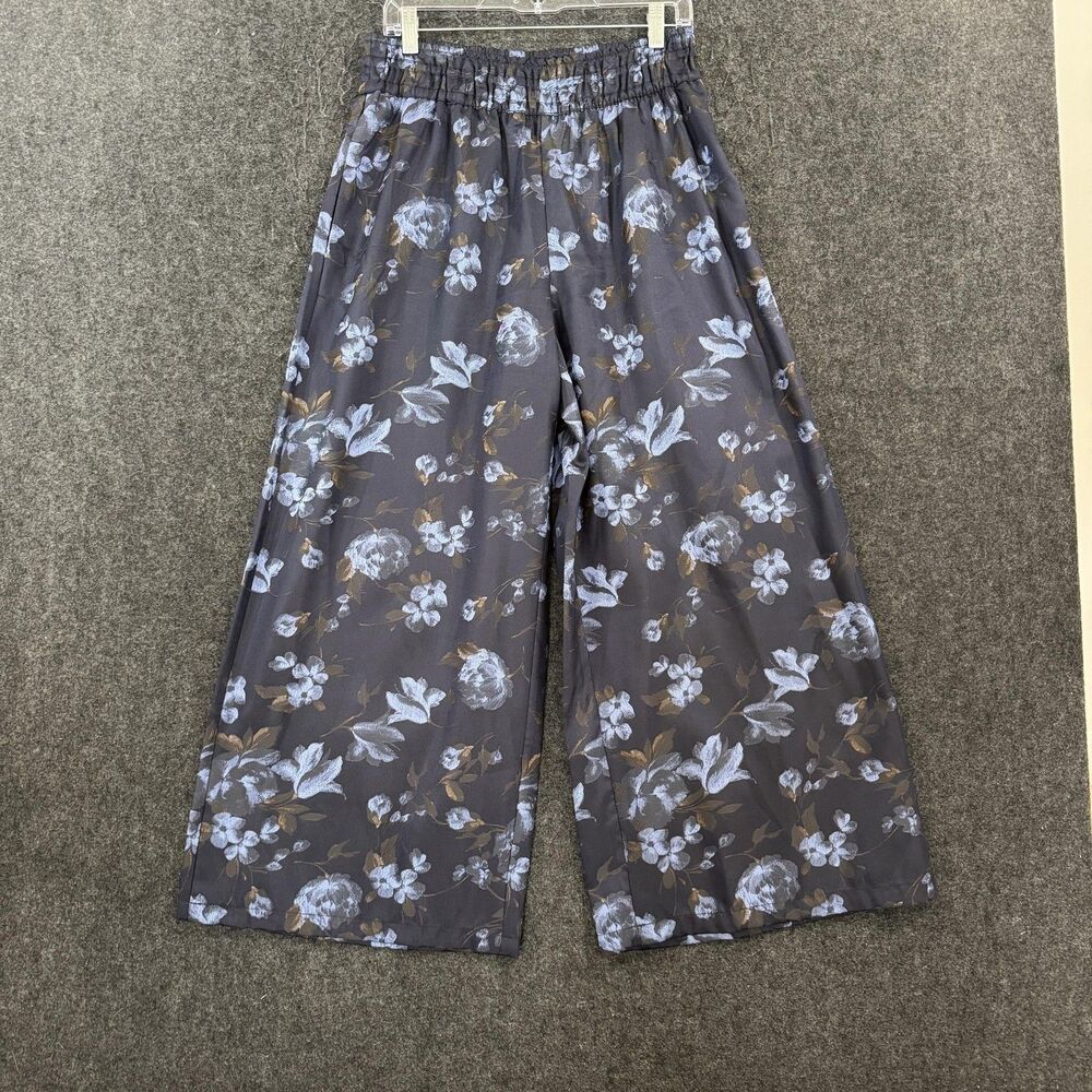 Anthropologie The Somerset Jacquard Pants Womens Medium Petite Blue Wide Pull On